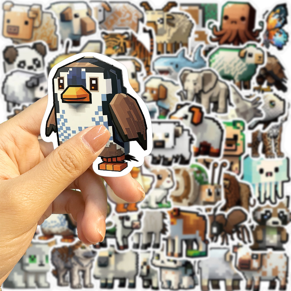 50pcs Mosaic Animals Pixelated Style Stickers