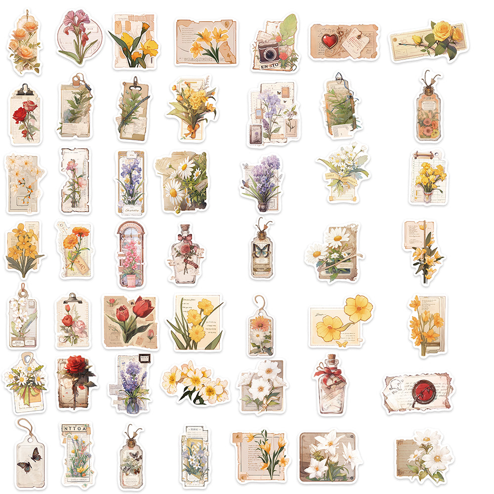 50pcs Retro Flowers Bookmarks Stickers