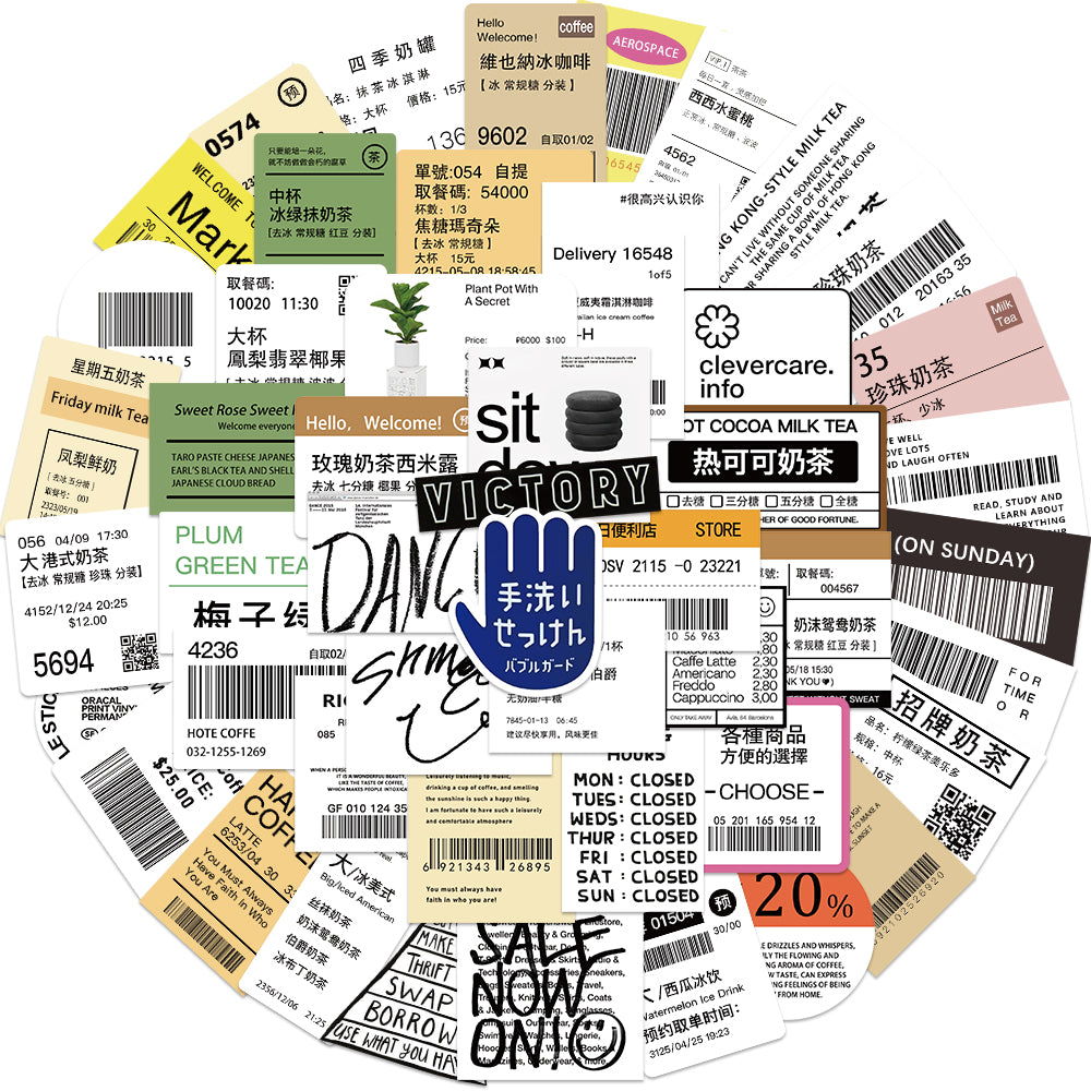 50pcs Tea Label Stickers Milk Tea Coffee