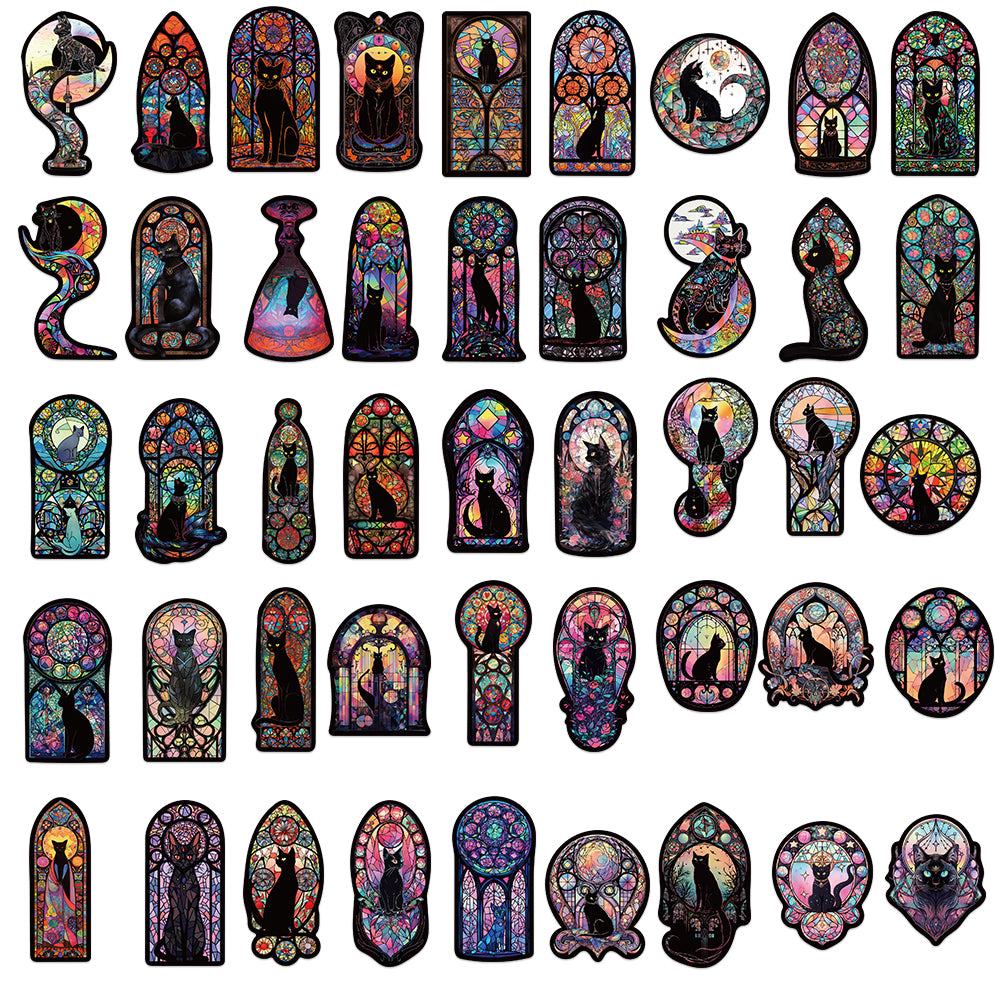 50pcs Gothic Style Black Cat Stickers