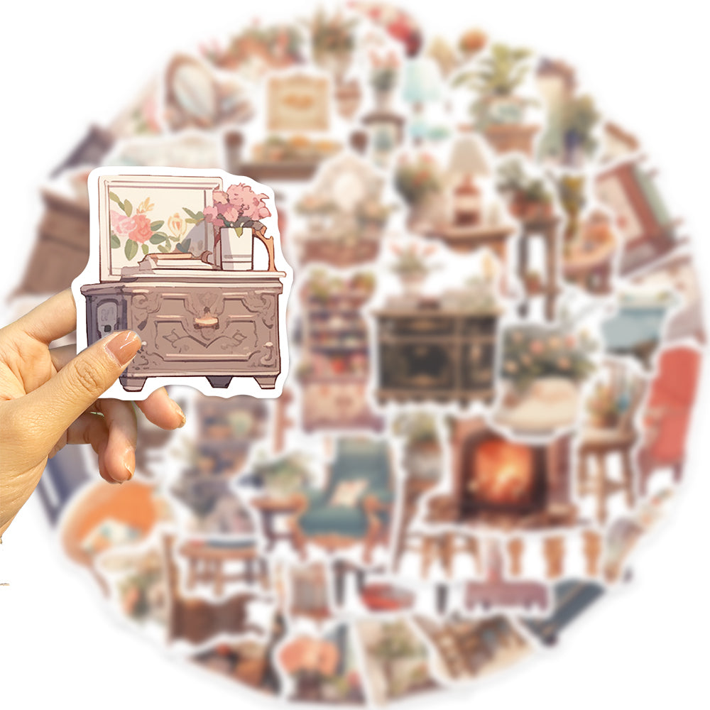50pcs Retro Furniture Armoire Sofa Stickers