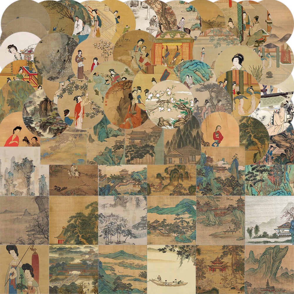 61pcs Retro Style Stickers Ancient Paintings