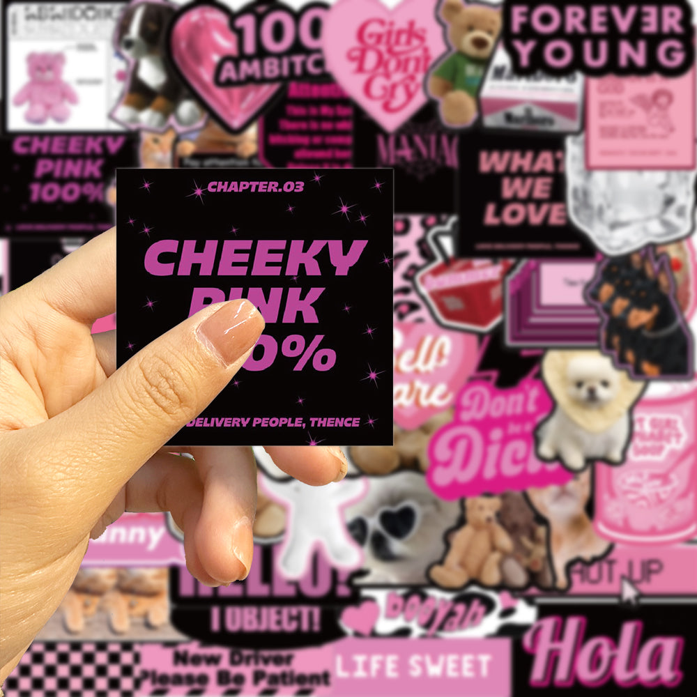 55pcs Pink & Black Theme English Words 2 Stickers Quotes