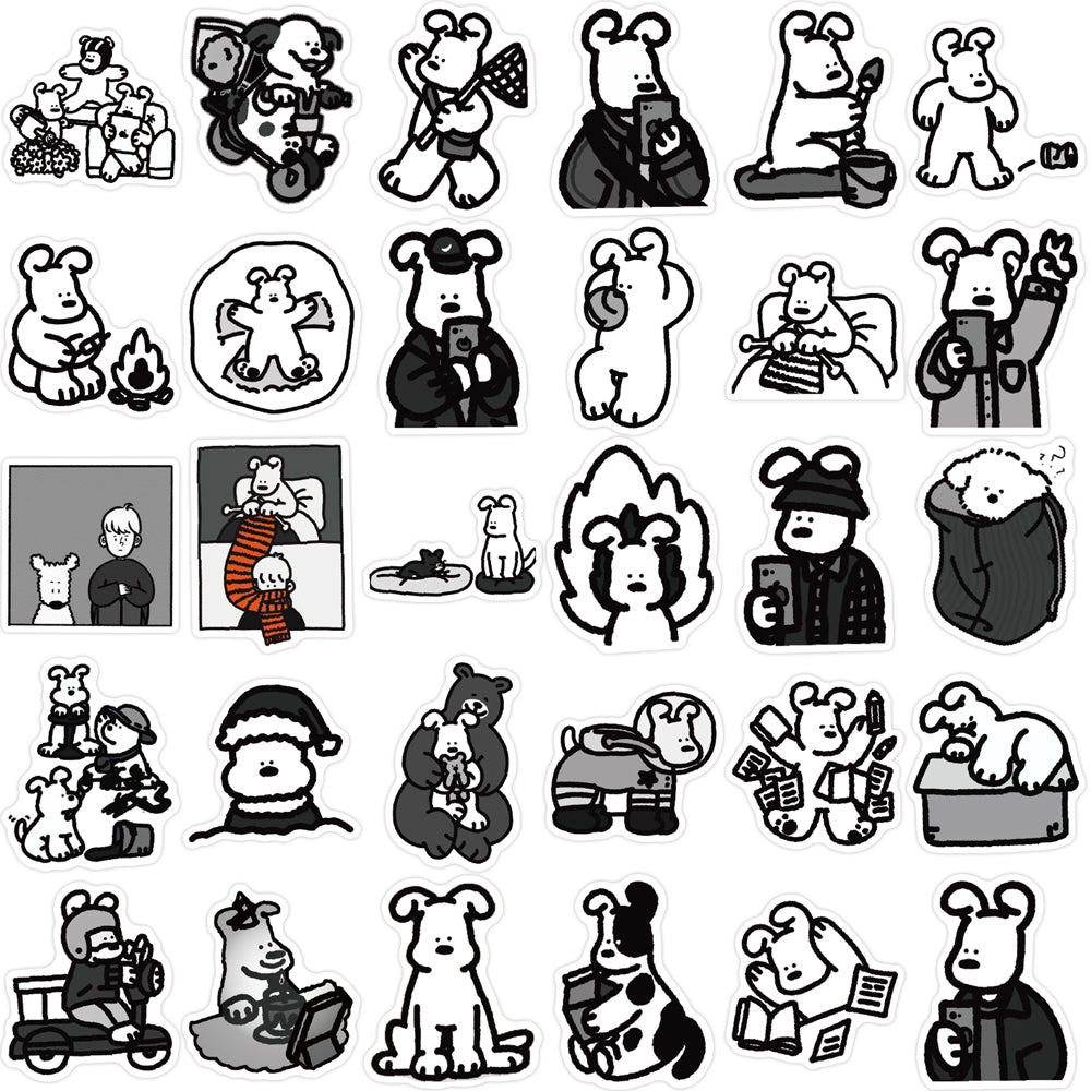 62pcs INS Black & White Dog Stickers Cute Animals