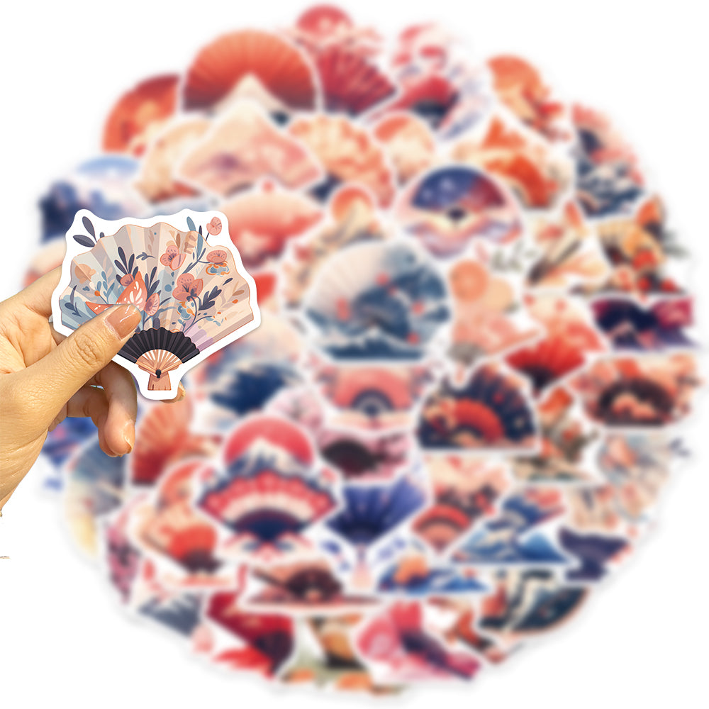 50pcs Wabi-sabi Paper Fan Japan Style Stickers