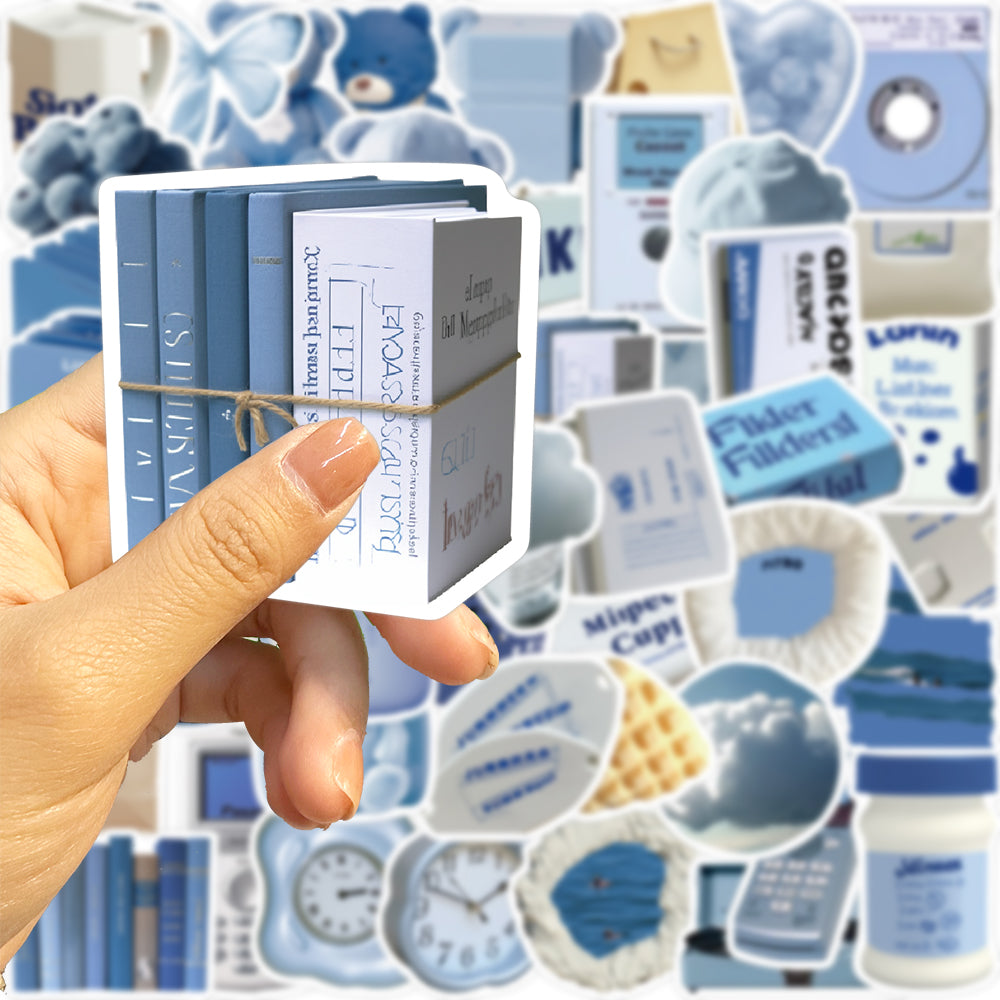 50pcs INS Style Blue Goods Dolls Books Stickers