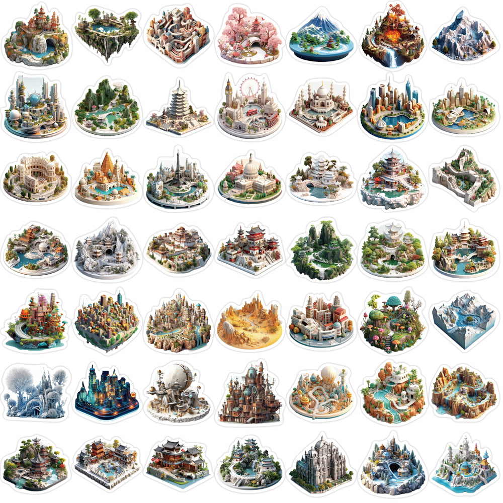 50pcs 3D Small City World Building Nature Stickers