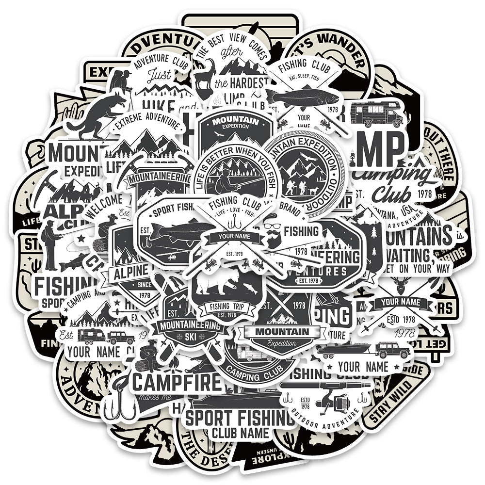 56pcs Outdoors Sports Stickers Camping Black & White Style