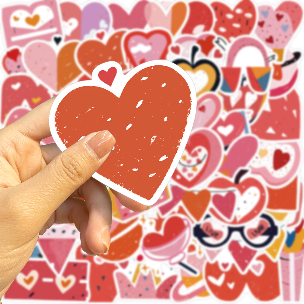 50pcs Cartoon Red Pink Love Heart Stickers