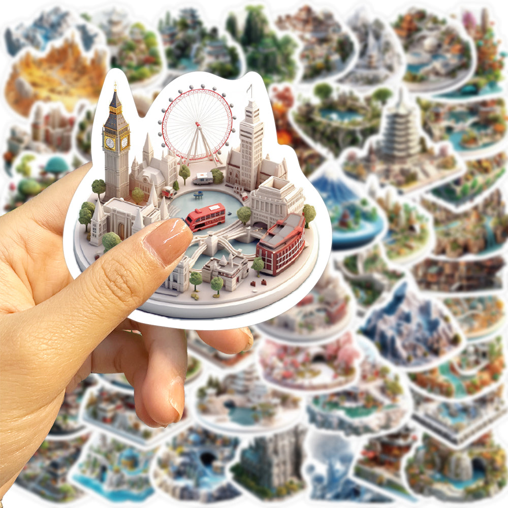 50pcs 3D Small City World Building Nature Stickers