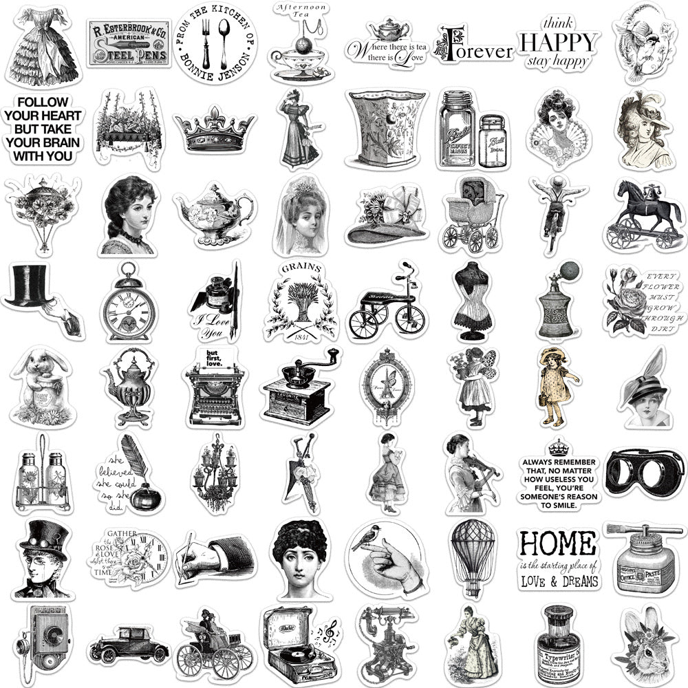 64pcs Black White Theme Retro Style Stickers