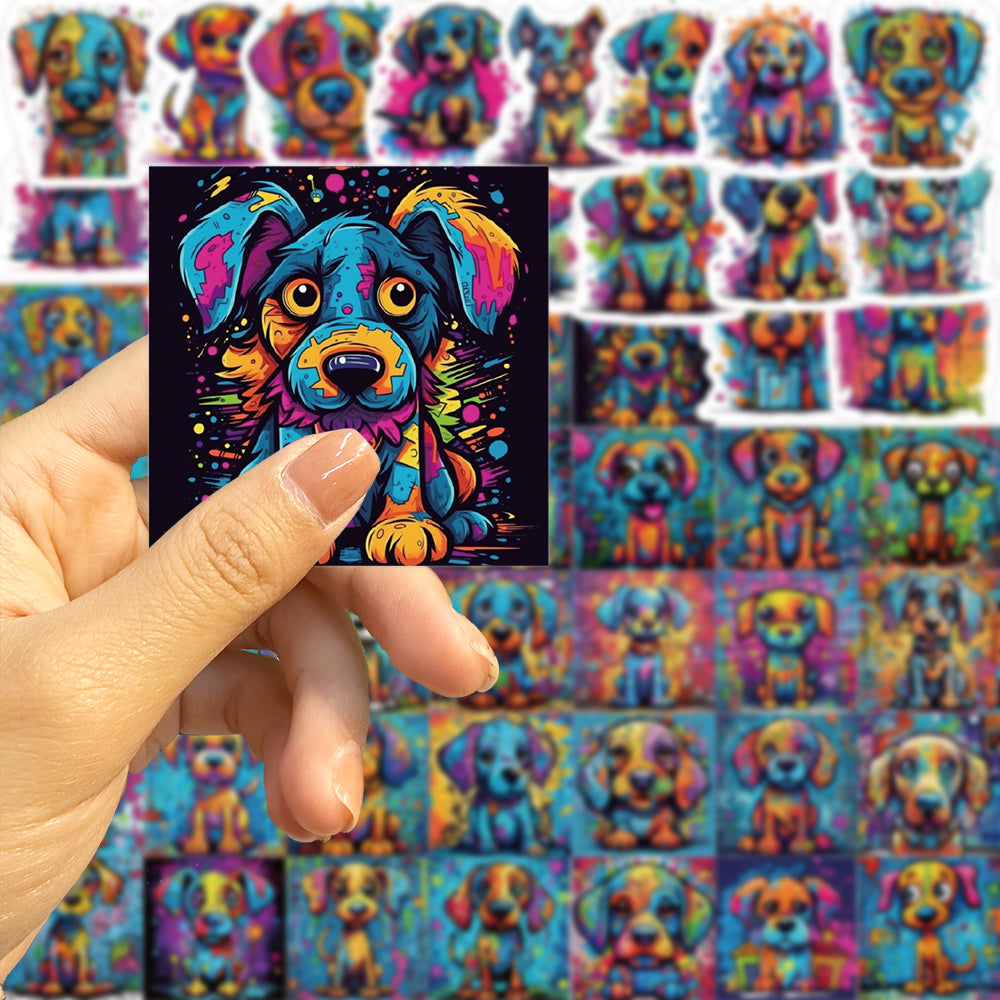 50pcs Colorful Trippy Doodle Puppy Stickers