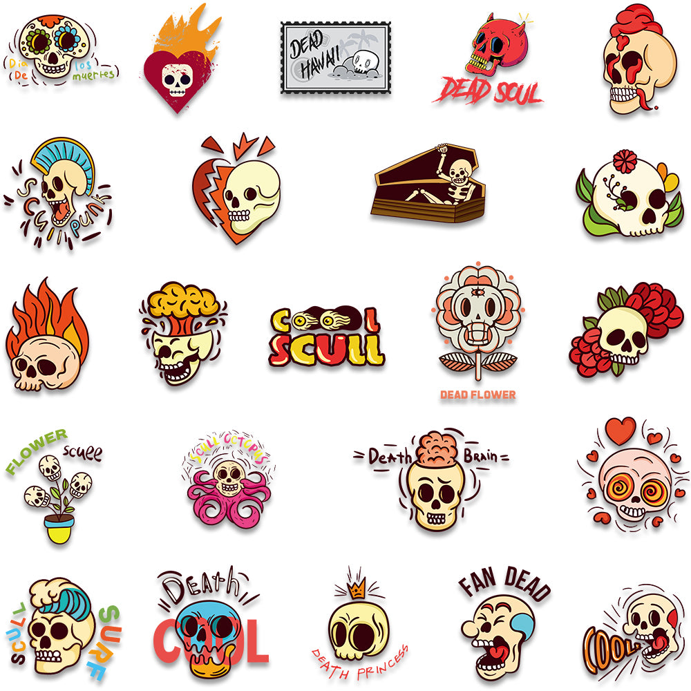 46pcs Cute Cartoon Skulls Stickers Waterproof Phone