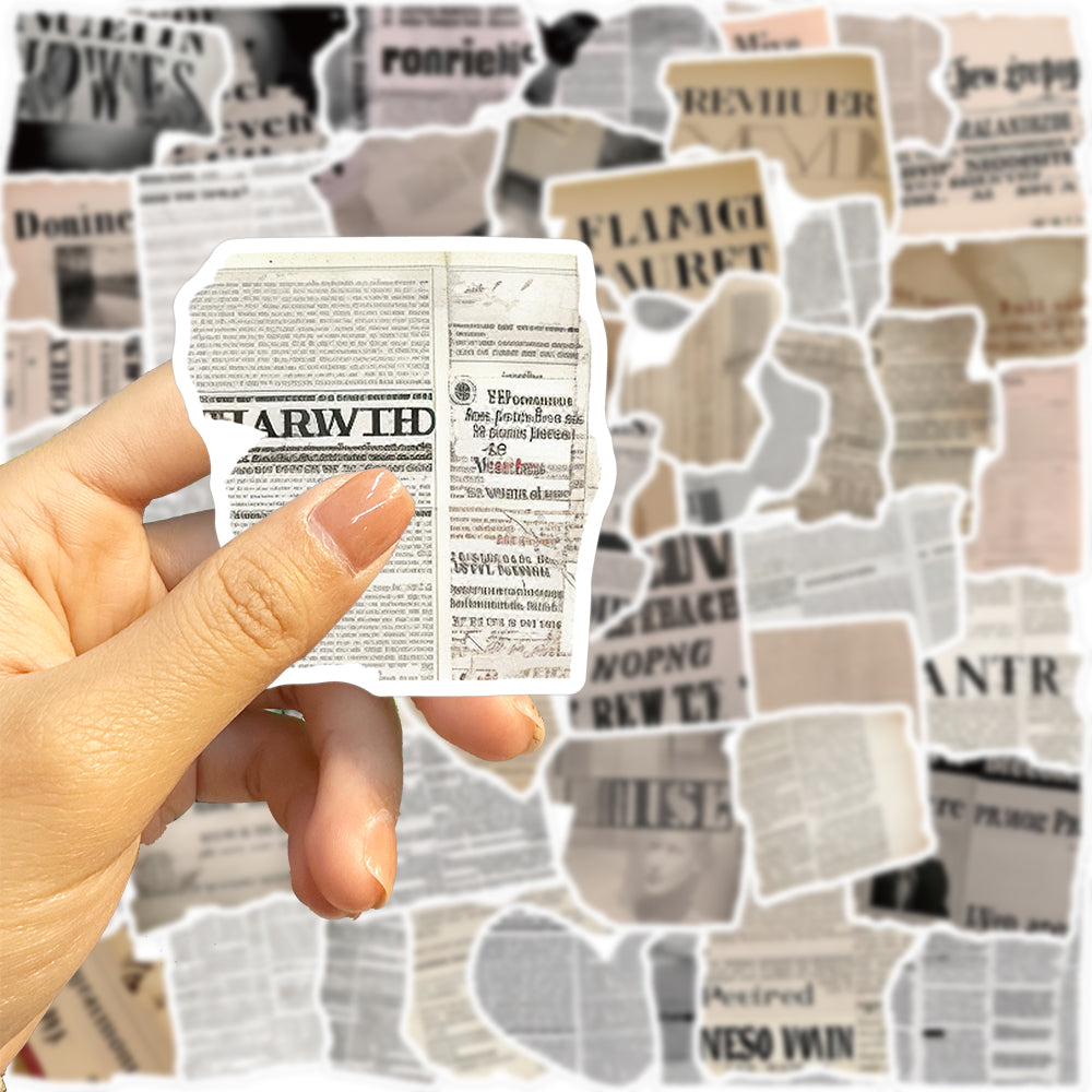 50pcs Fragmentary Text Old Newspaper Shards Stickers