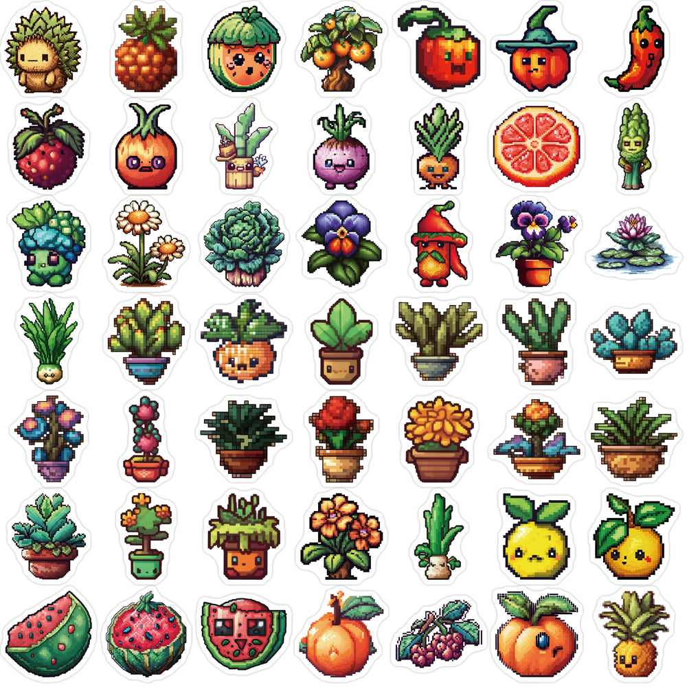 100pcs Art Pixel Style Fruits and Vegetables Stickers