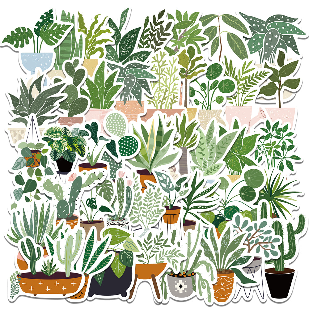 44pcs Potted Plant Cactus Stickers Assorted Houseplant