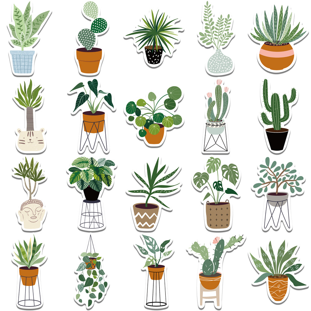 44pcs Potted Plant Cactus Stickers Assorted Houseplant