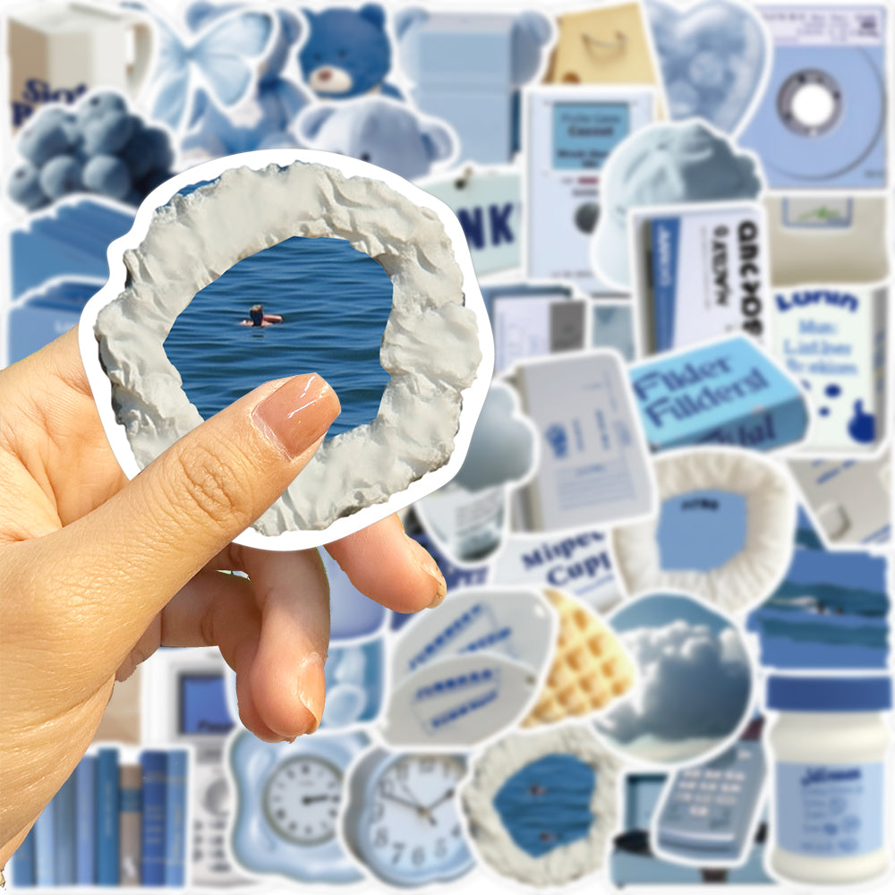 50pcs INS Style Blue Goods Dolls Books Stickers