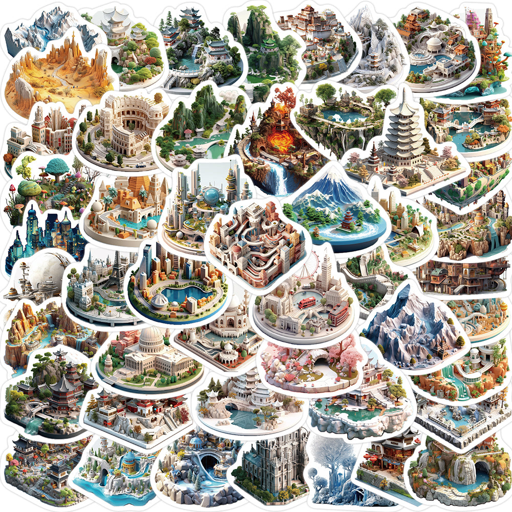 50pcs 3D Small City World Building Nature Stickers