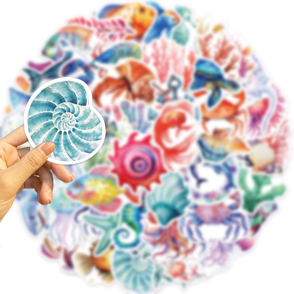 50pcs Watercolor Marine Animals Stickers
