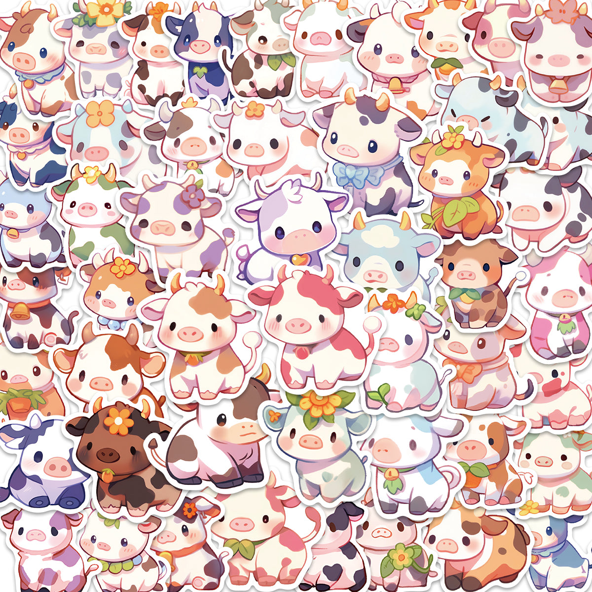 50pcs Rainbow Calf Milk Cow Cute Animals Stickers