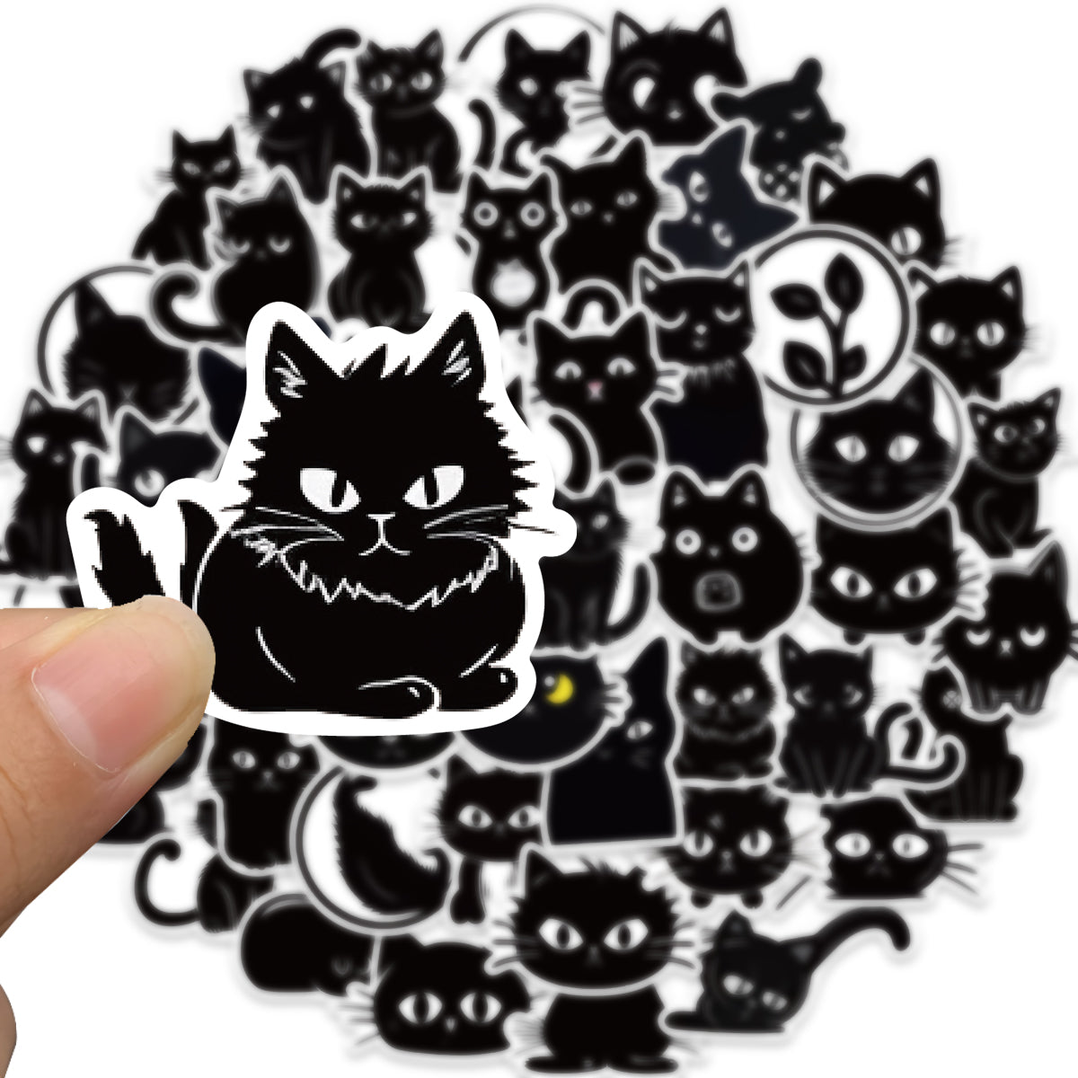 50pcs Black Cat Emoji Cute Animals Stickers