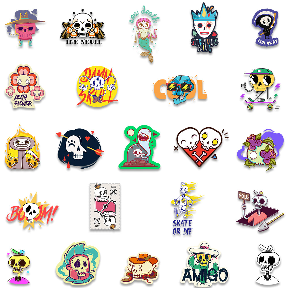 46pcs Cute Cartoon Skulls Stickers Waterproof Phone