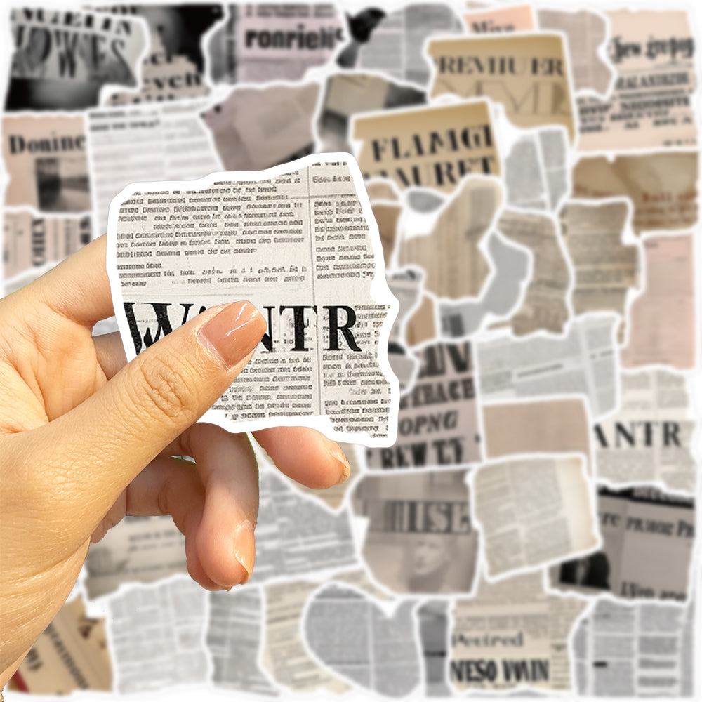 50pcs Fragmentary Text Old Newspaper Shards Stickers
