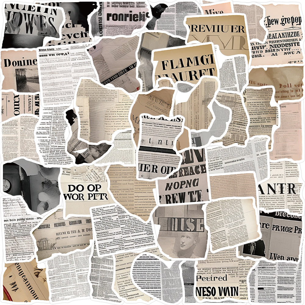 50pcs Fragmentary Text Old Newspaper Shards Stickers