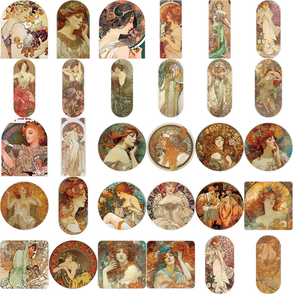 60pcs Moxa Retro Style Oil Painting Stickers