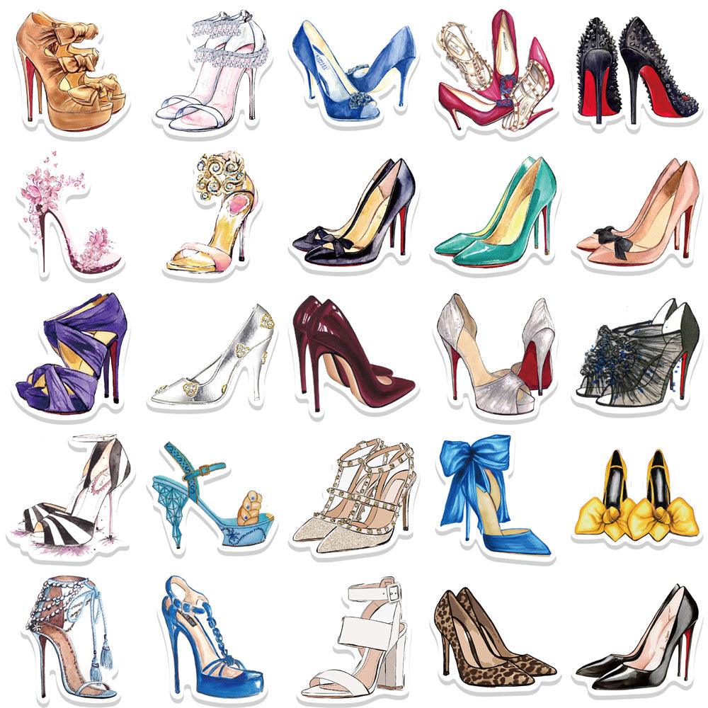 50pcs Colorful High Heels Crystal Shoes Stickers