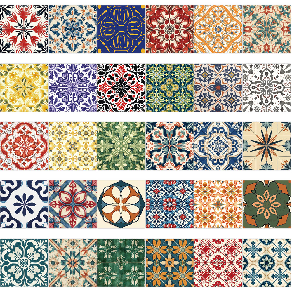 62pcs Vintage Colorful Flower Tiles Stickers
