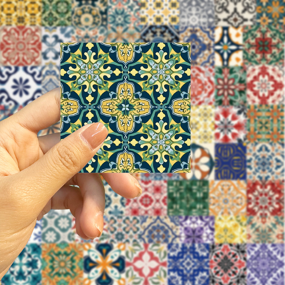 62pcs Vintage Colorful Flower Tiles Stickers