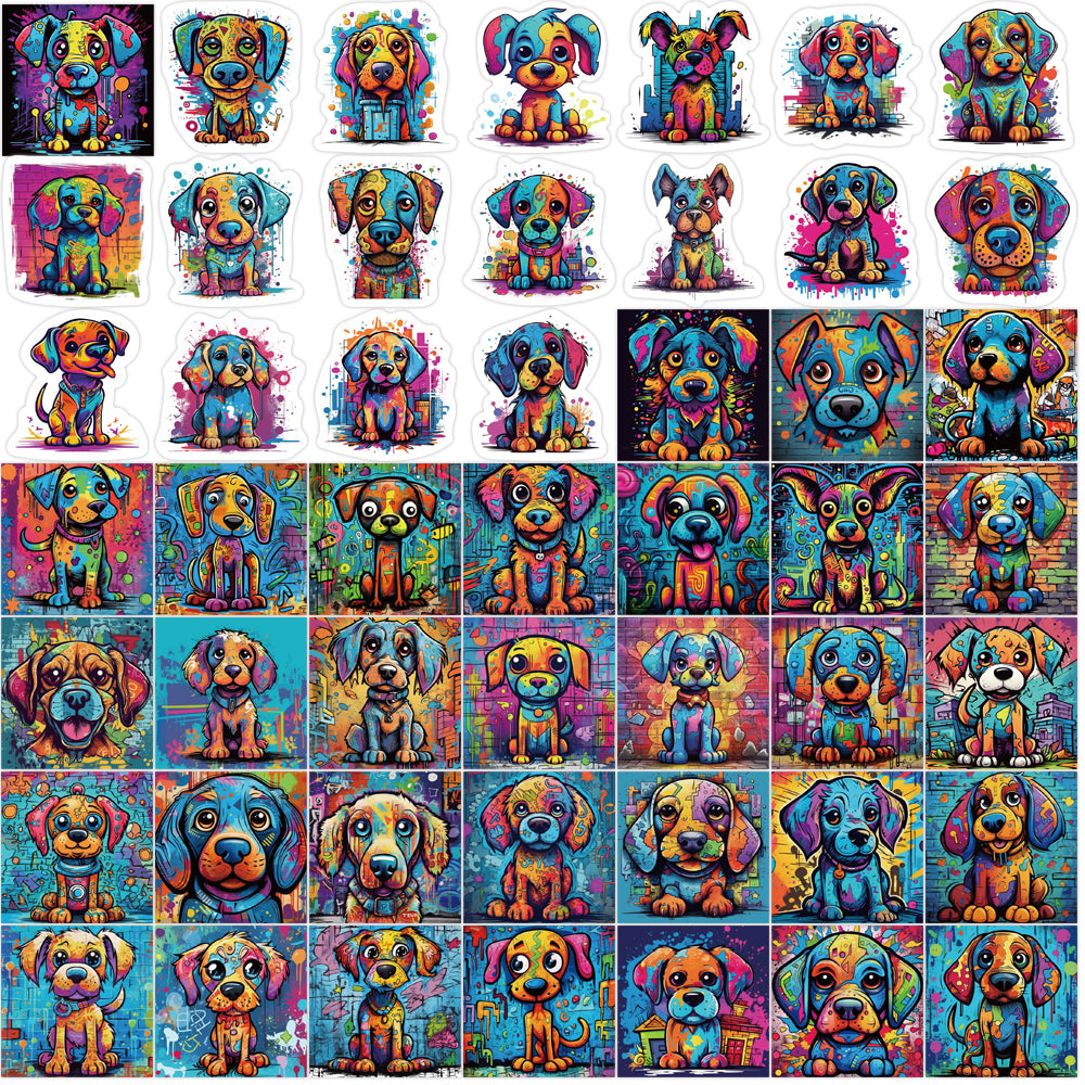 50pcs Colorful Trippy Doodle Puppy Stickers