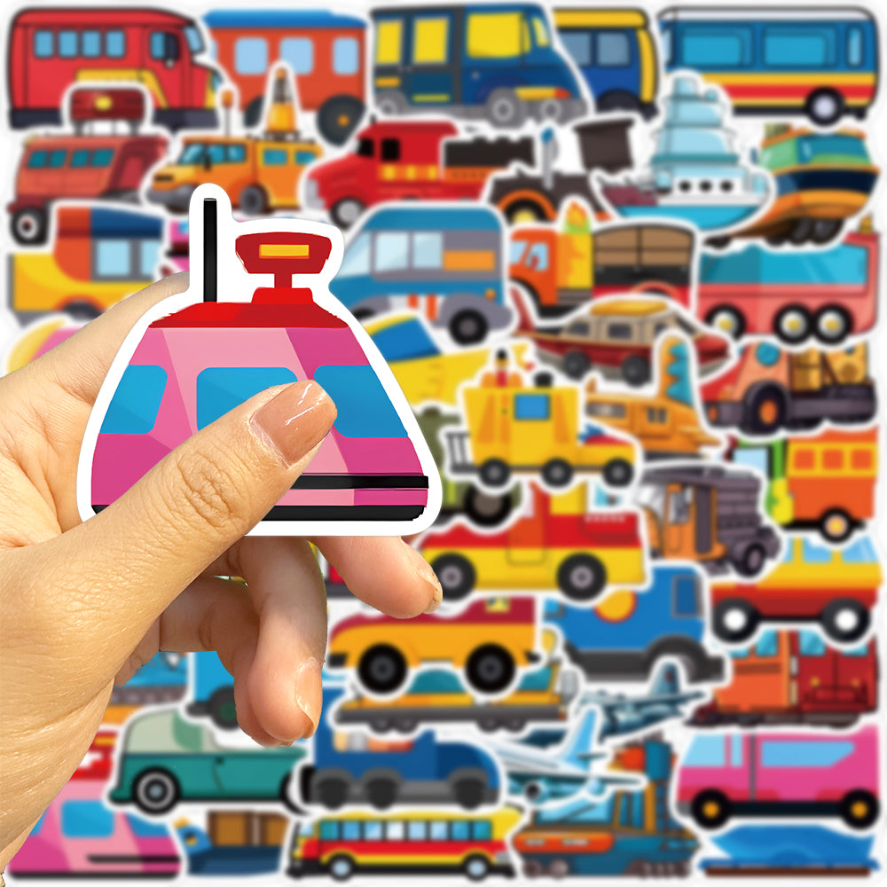 50pcs Transportation Bus Plane Train Trucks Stickers