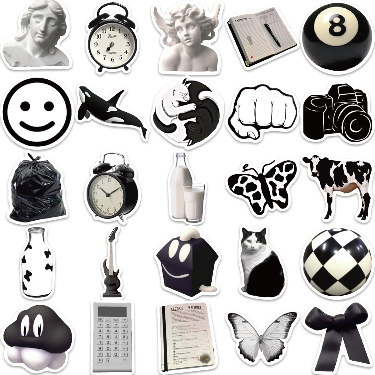 50pcs Black & White INS Style Milk Cow Carve Stickers