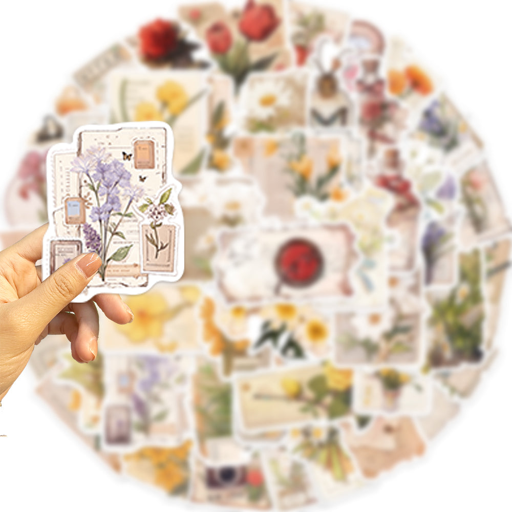 50pcs Retro Flowers Bookmarks Stickers