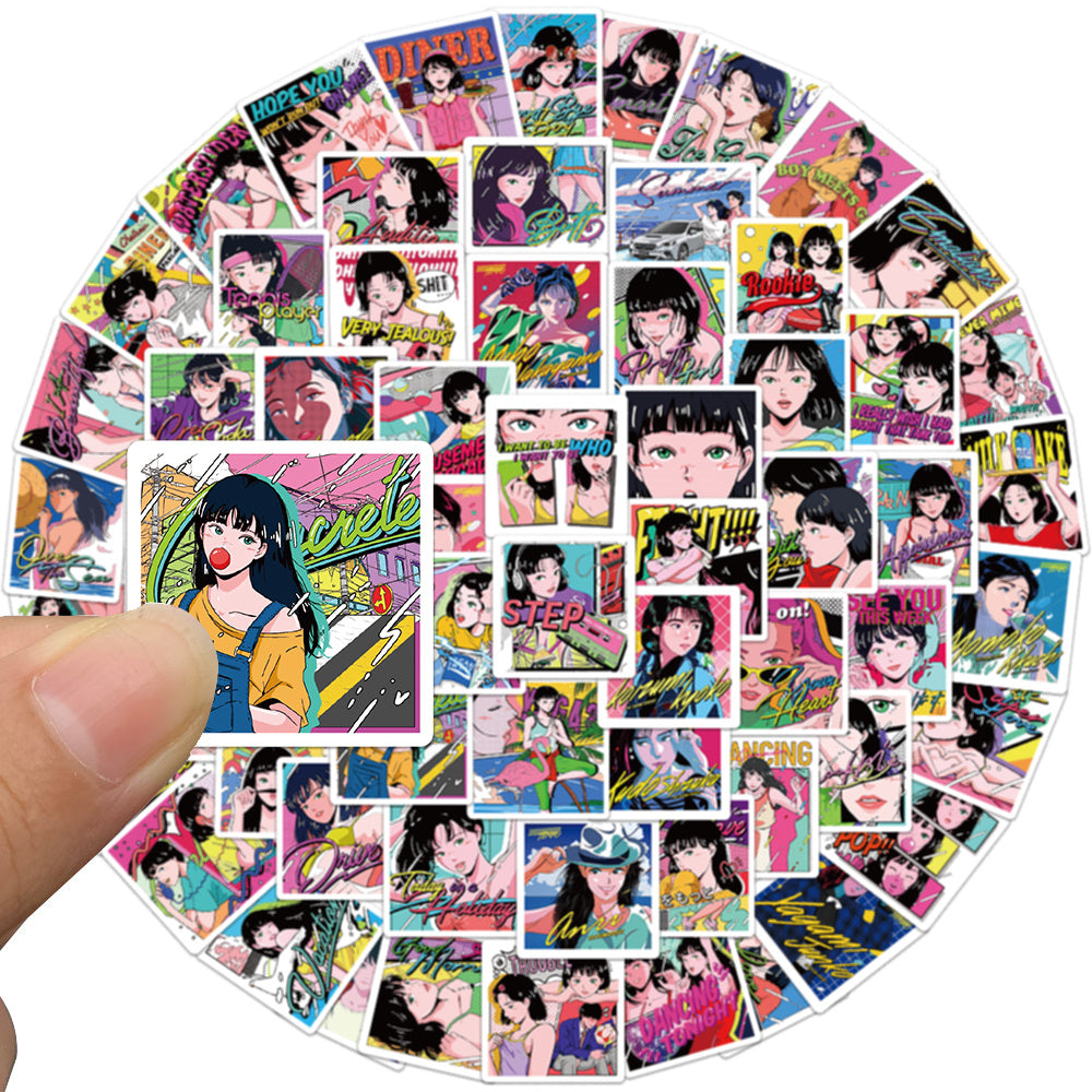 64pcs Retro Anime Girls Illustration Stickers