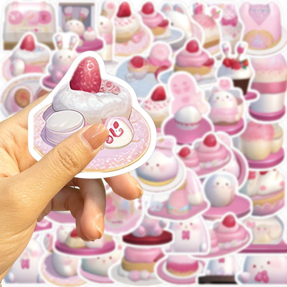 49pcs Pudding 3D Dessert Bunny Cute Animals Stickers