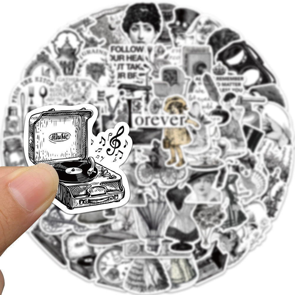 64pcs Black White Theme Retro Style Stickers