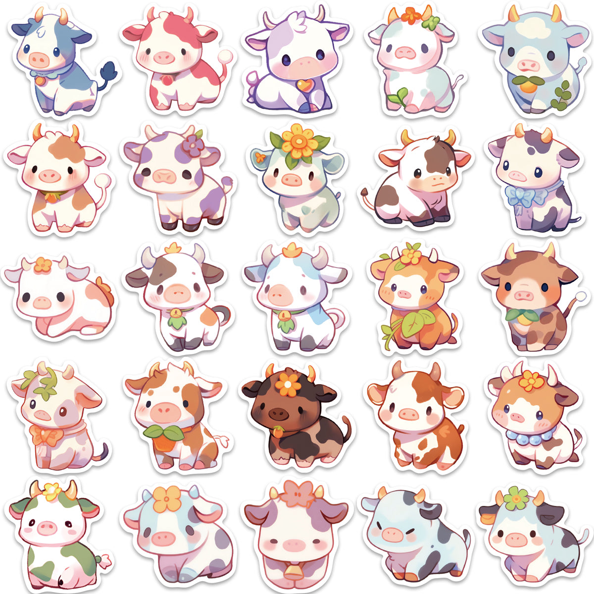 50pcs Rainbow Calf Milk Cow Cute Animals Stickers