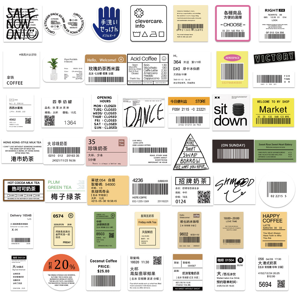 50pcs Tea Label Stickers Milk Tea Coffee