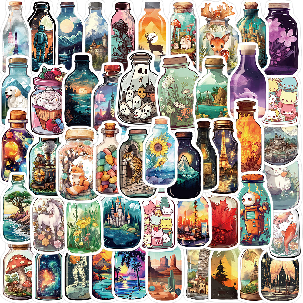 50pcs Bottle World 2 Castle Animals Sugar Stickers