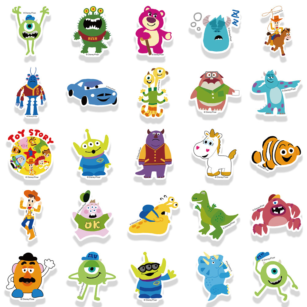 50PCS Toy Story & Pixar Stickers - Cute Cartoon Characters for Luggage, Water Bottles, and More