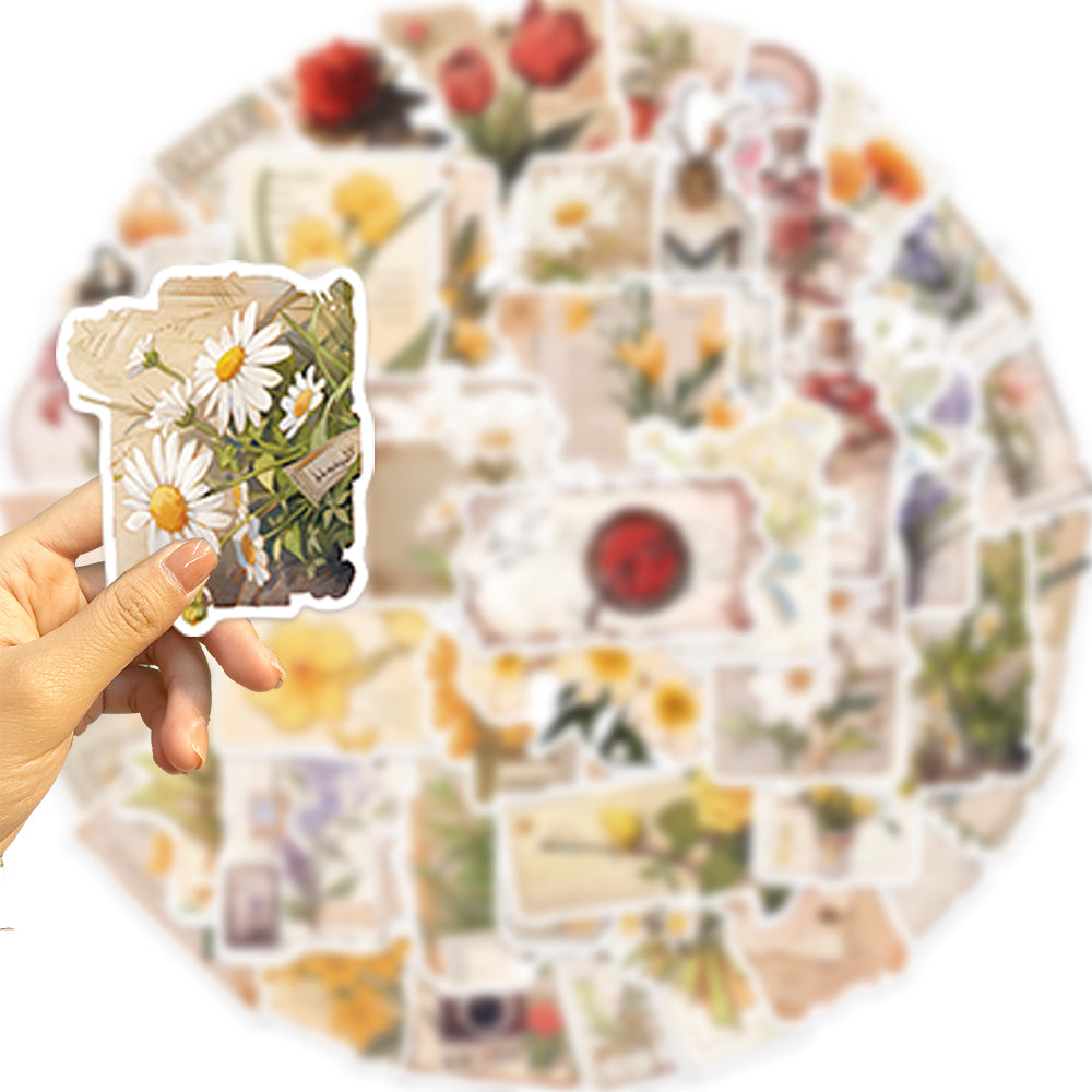 50pcs Retro Flowers Bookmarks Stickers