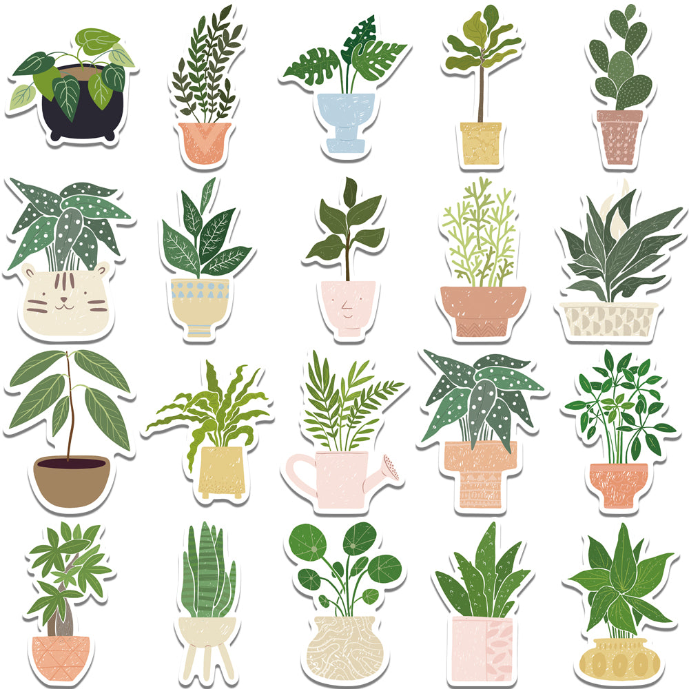 44pcs Potted Plant Cactus Stickers Assorted Houseplant