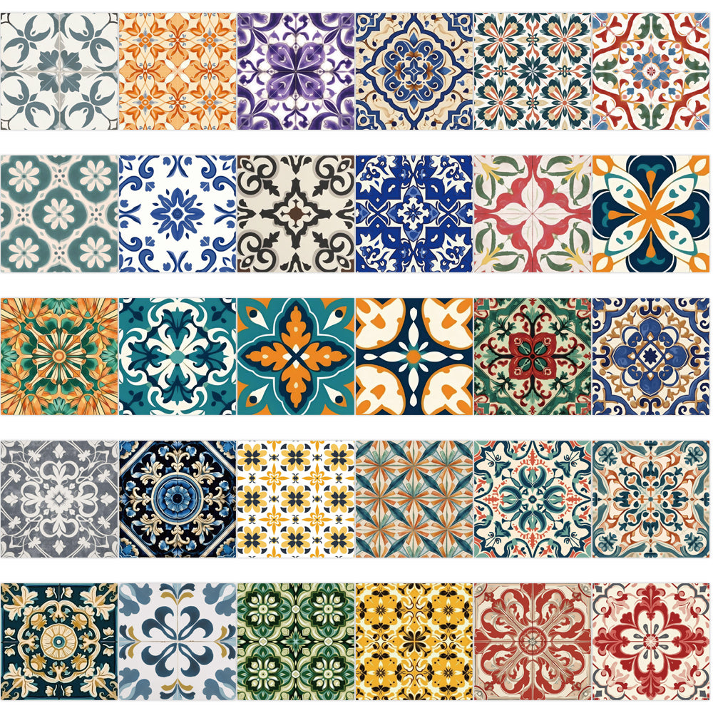 62pcs Vintage Colorful Flower Tiles Stickers