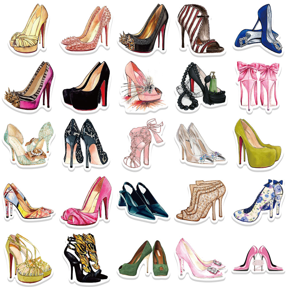 50pcs Colorful High Heels Crystal Shoes Stickers