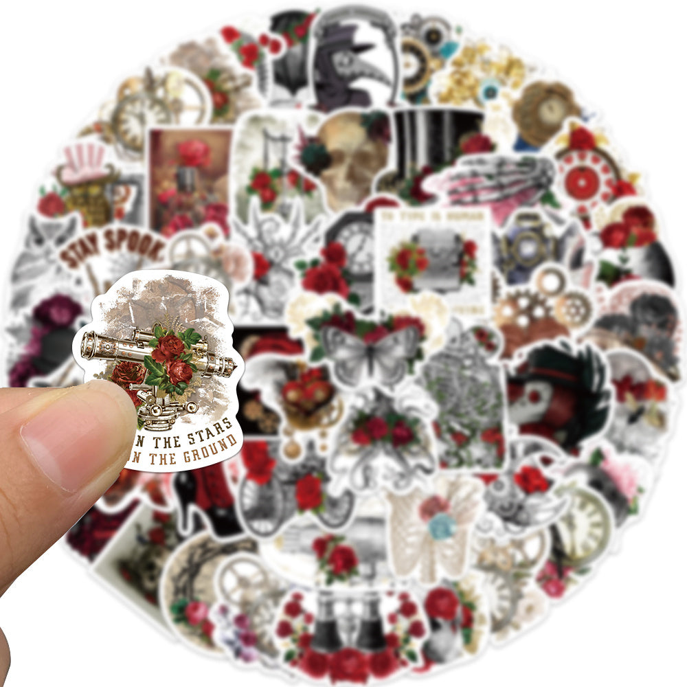 50pcs Steampunk Rose Flowers Cyberpunk Style Stickers