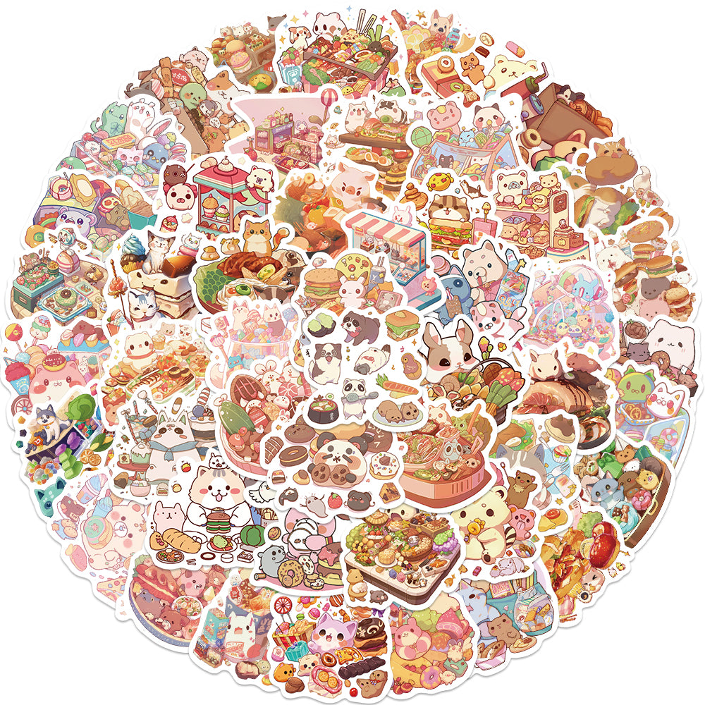 50pcs Cute Animals Cuisine Food Cats Cartoon Stickers